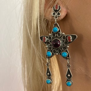 MATL Style, Vintage Oaxacan Earrings, Multi Gem, Sterling Silver, Matilde Poulat Style