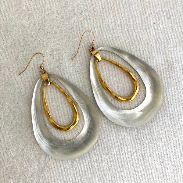 Alexis Bittar Extra Large Teardrop Hoop Earrings, Double Hoop, Lucite and Gold