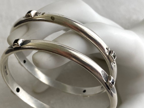 Heavy Sterling Silver Bracelet Bangles with Semi … - image 7