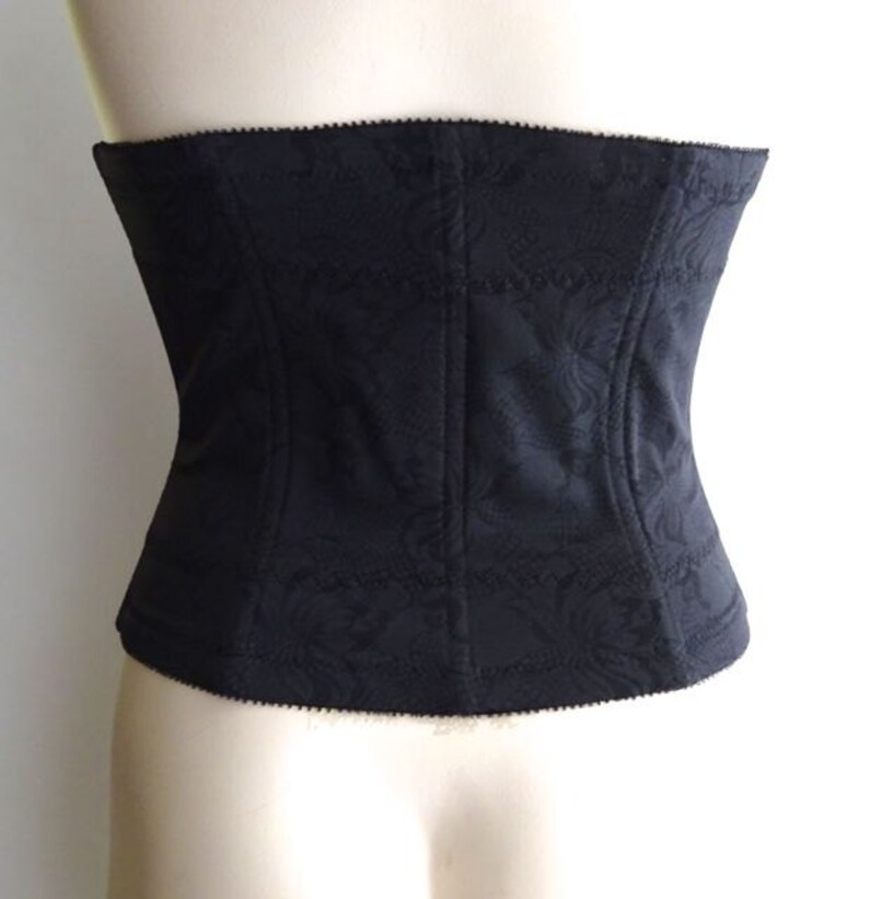 Vintage Black Satin Waist Cincher Mid Century Boned Size Etsy
