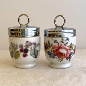 2 Vintage Royal Worcester Porcelain Standard Size Egg Coddlers, Blackberry Pattern & Rose Pattern