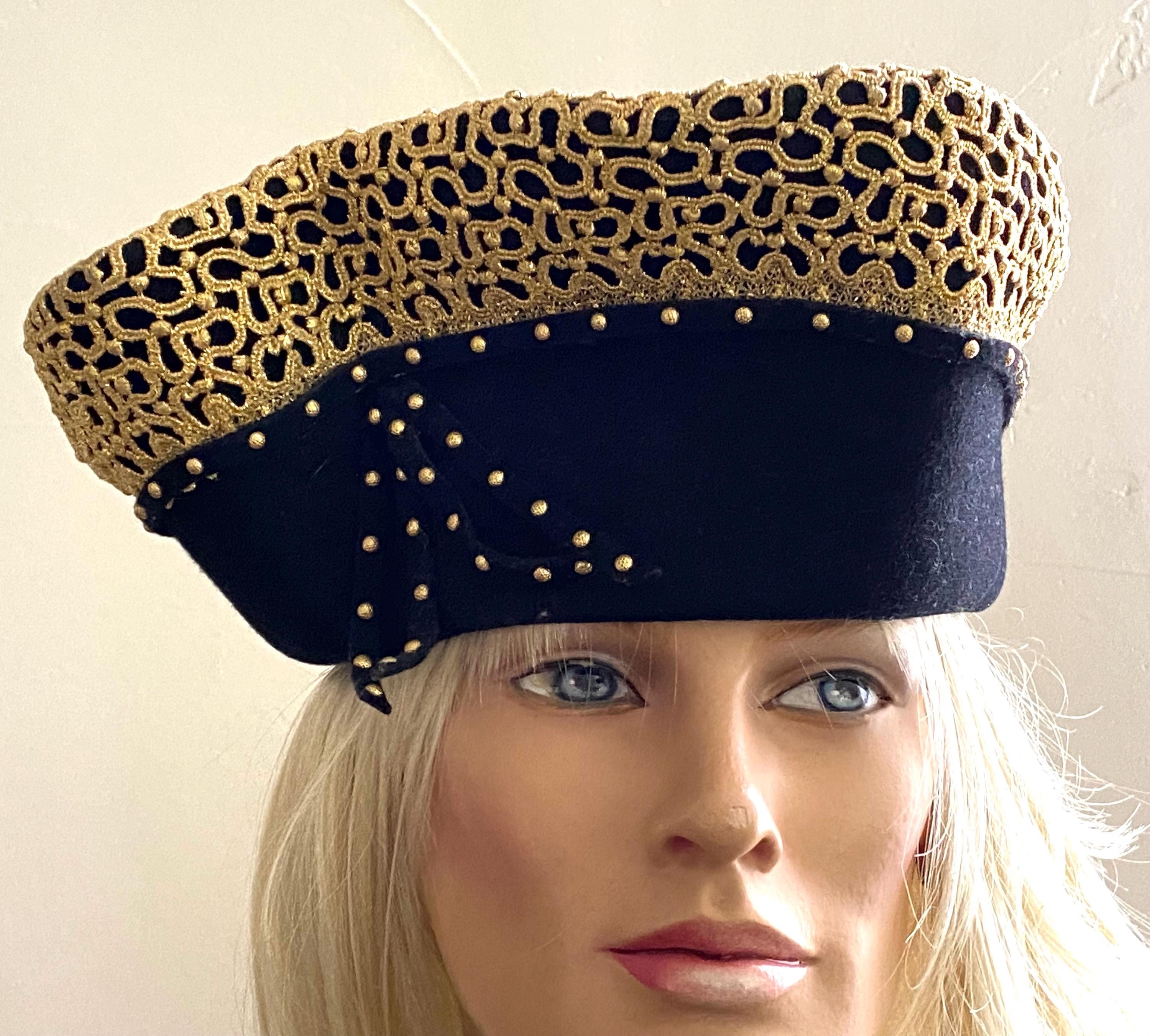Vintage Jack McConnell Boutique Black Wool Hat with Gold Studs Vintage Jack Mcconnell Velour Hat: Emerald Green Rhinestone  main image 4