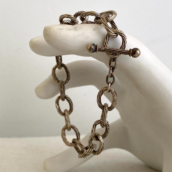 Modernist Sterling Silver Large Link Bracelet, Unisex, Stamped 925