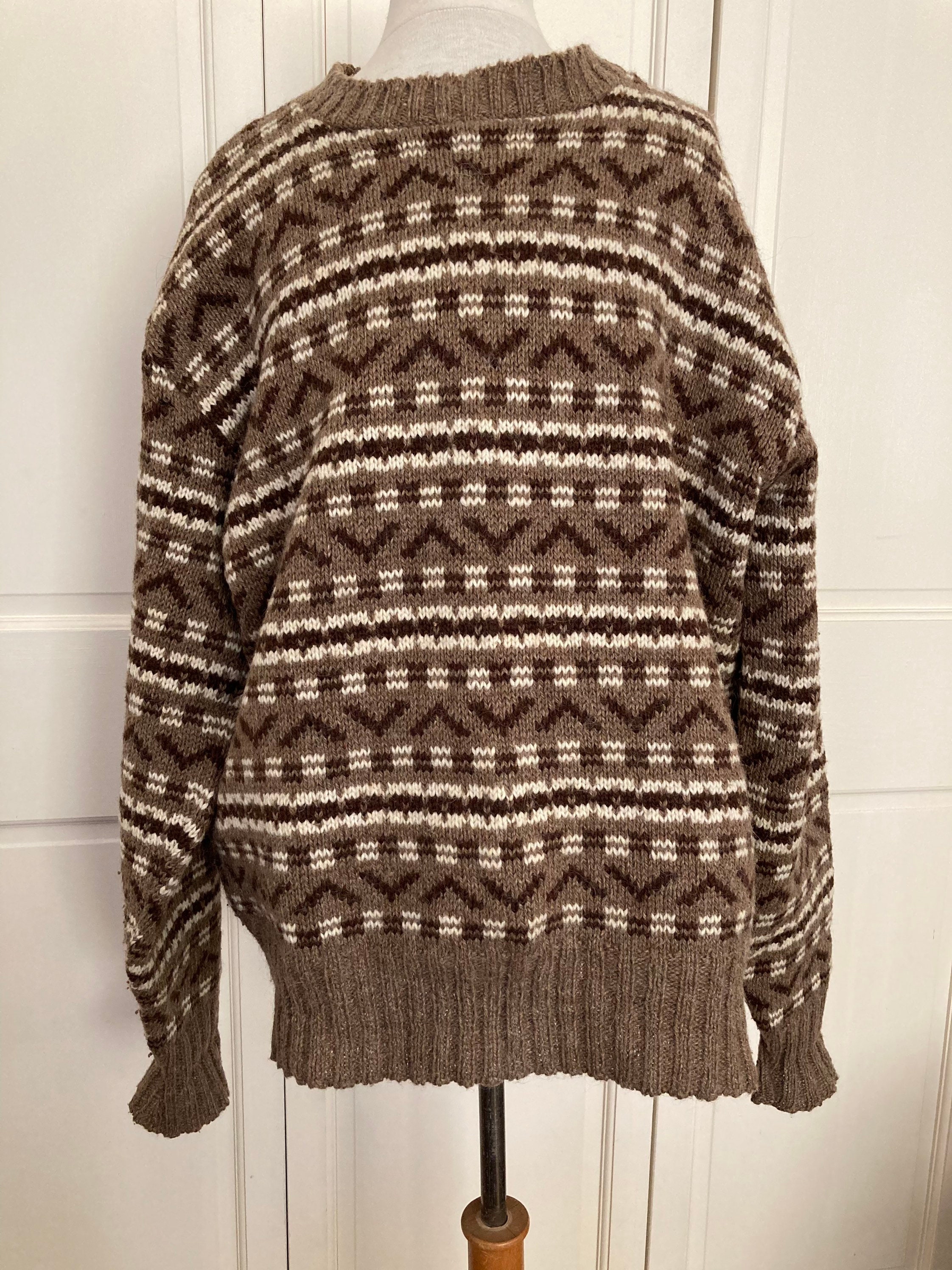 Vintage Wool Nordic Sweater, Size XL, Shetland Wool, Brown and Cream ...
