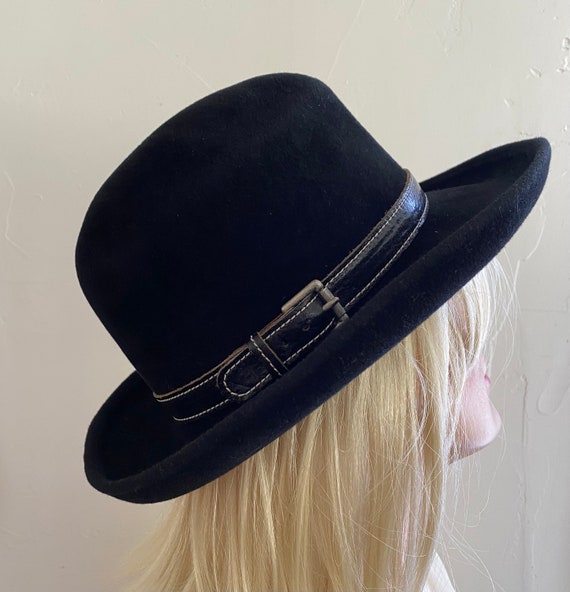 Eric Javits Black Wide Brim Hat, Packable Wool Fe… - image 1