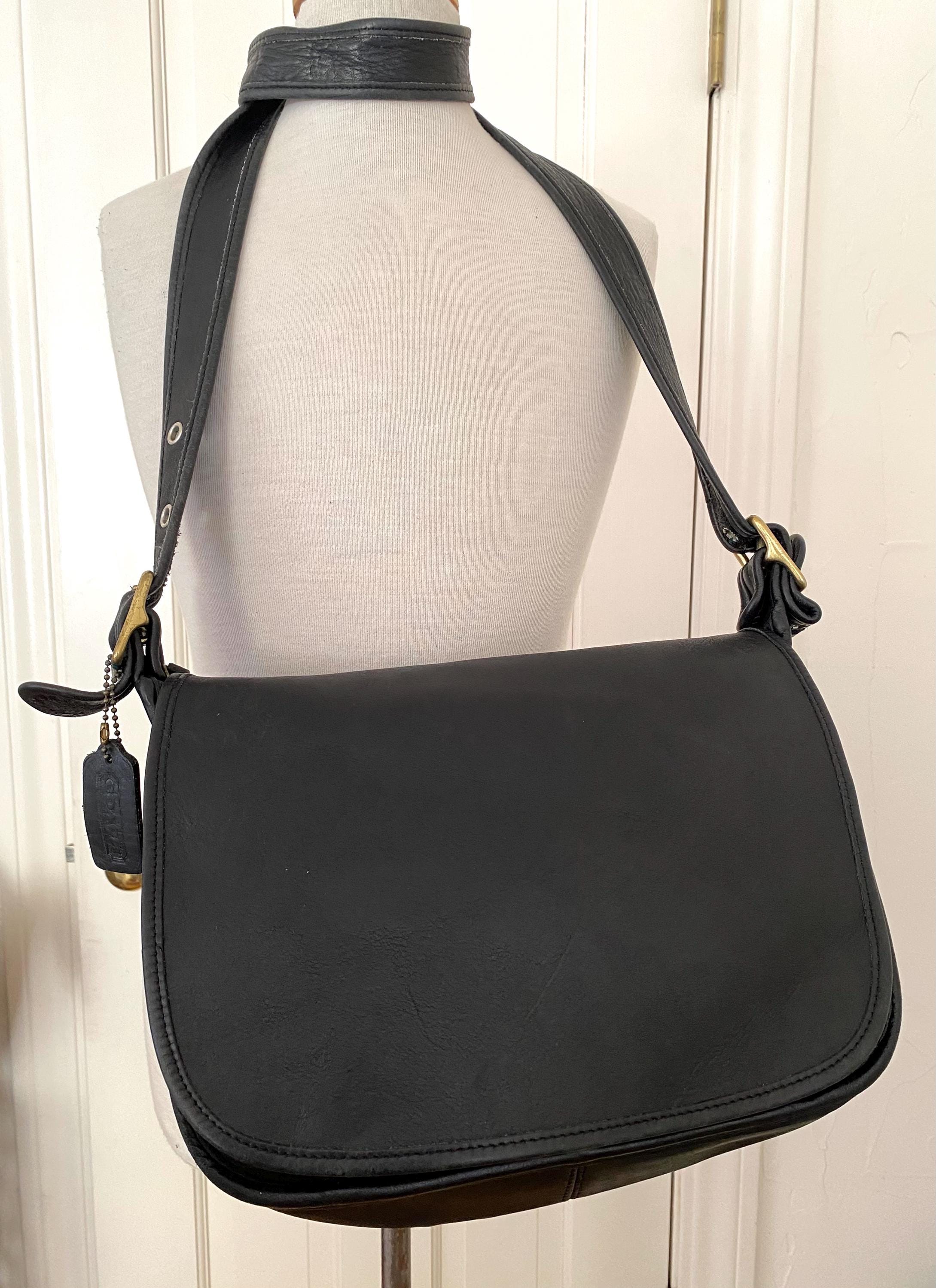 Vintage Coach Black Leather Cross Body Bag, Patricia Legacy Saddle