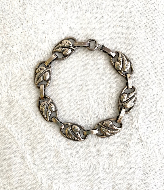 Art Nouveau Sterling Bracelet, Leaves, Danecraft, Signed, Collectible,