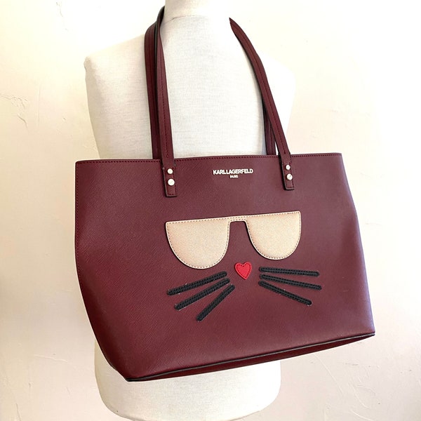 Karl Lagerfeld Paris Cat Bag, Maybelle, Sunglasses, Burgundy Tote / Shoulder Bag
