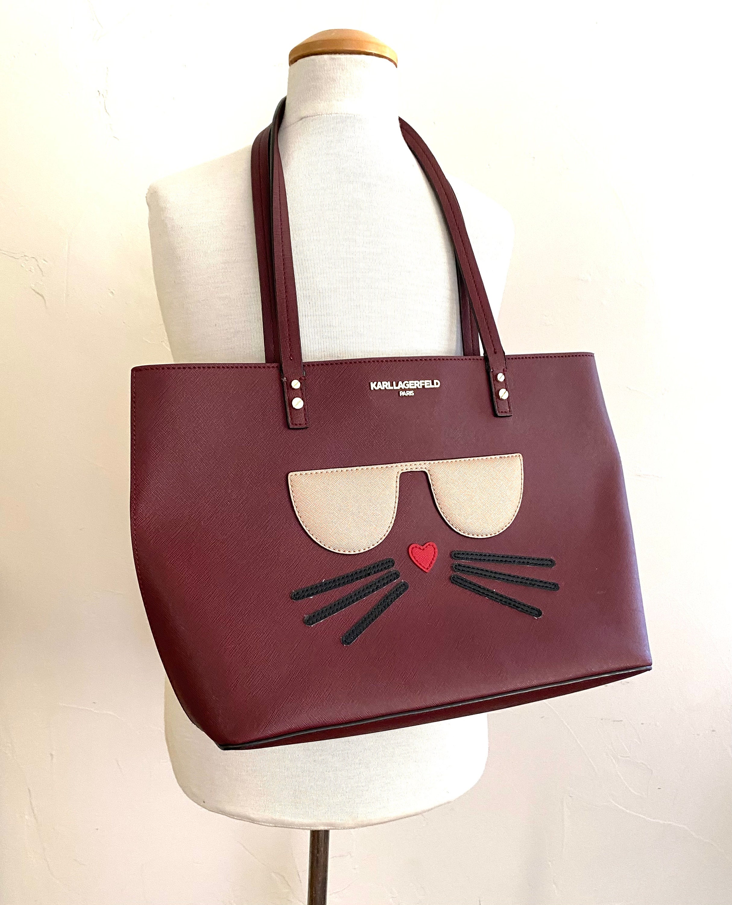 Karl Lagerfeld Paris Cat Bag, Maybelle, Sunglasses, Burgundy Tote /  Shoulder Bag - Etsy UK