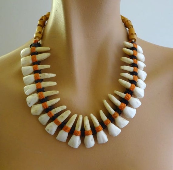 Tooth Necklace Shaman Necklace Buffalo Tooth Necklace Bone Jewelry Tribal Necklace Teeth Necklace Buffalo Teeth Bone Necklace