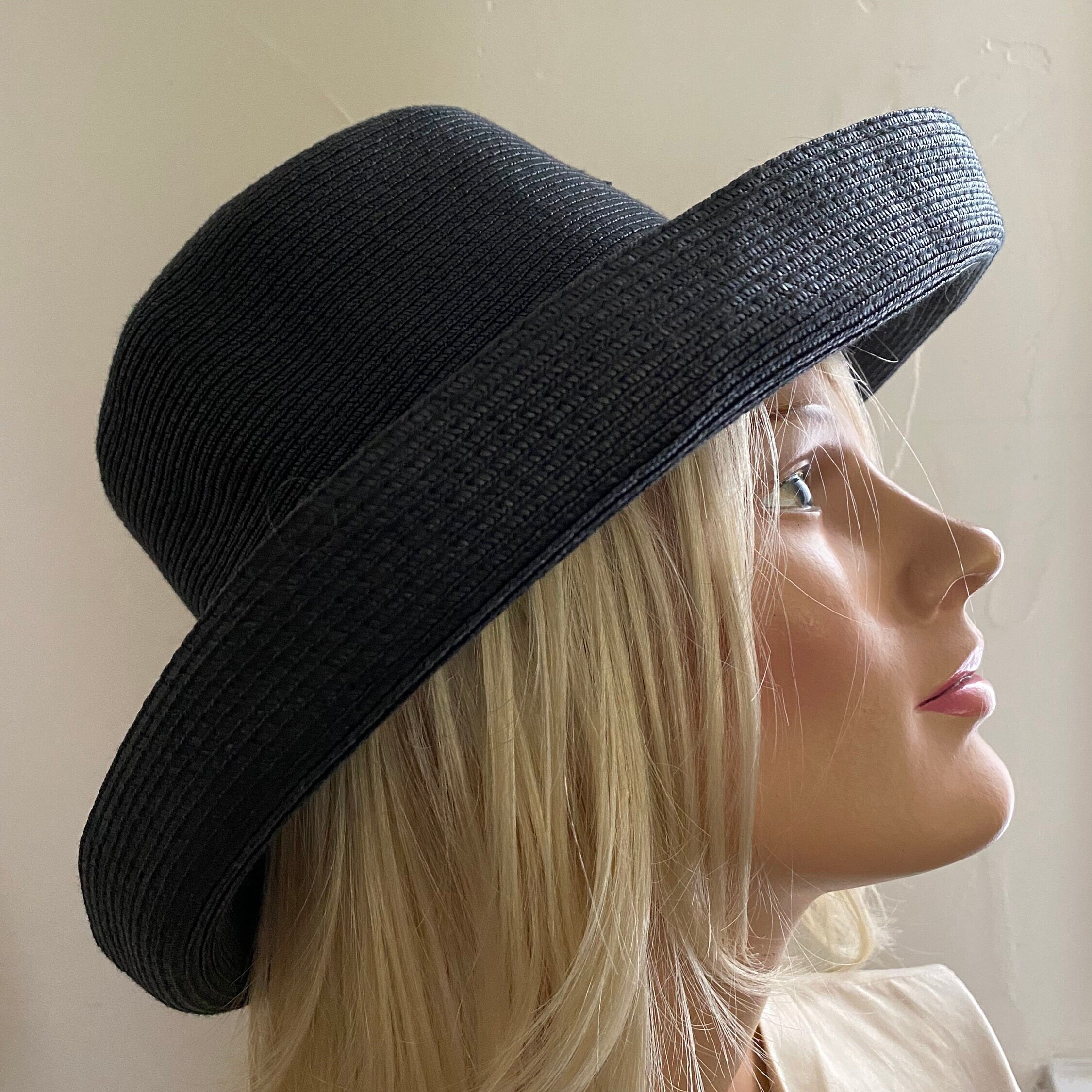 Versatile Black Wide Brim Hat, Made in Italy, Packable  display picture 1