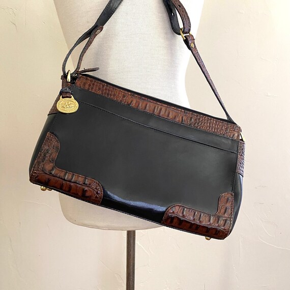 Brahmin Black and Brown Leather Embossed Crocodile Crossbody -  Denmark