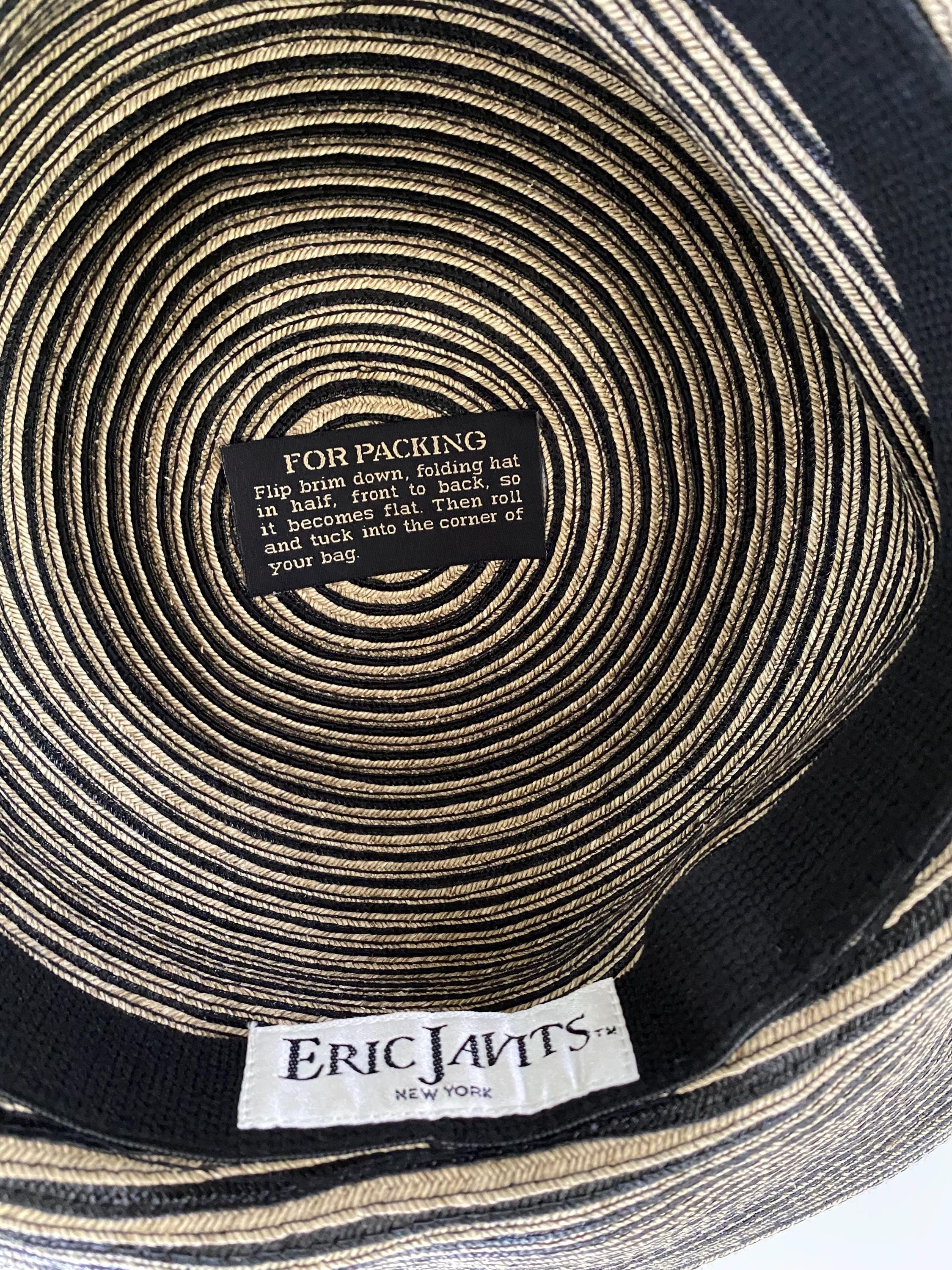 Eric Javits Black and Tan Striped Hat Eric Javits Tan and Black Stripe Wide Brim Hat, Packable  main image 4