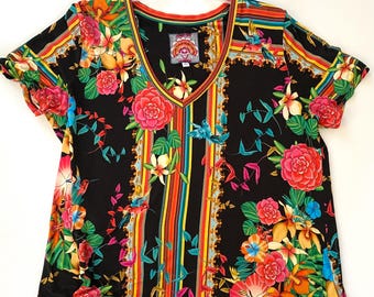 Johnny Was Andra Favorite Vee Neck Tee Shirt, Size XL, Ultra Soft Bamboo