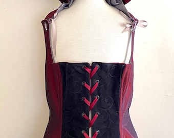 Corset com capuz, medieval, preto e bordô, steampunk