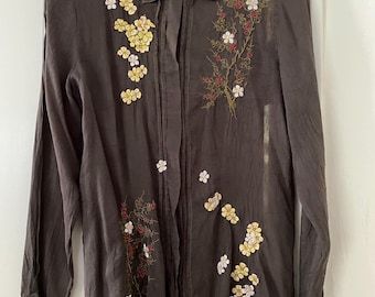 Vintage Johnny Was Floral Embroidered Button up, Tunic Top, Fitted, Size Medium