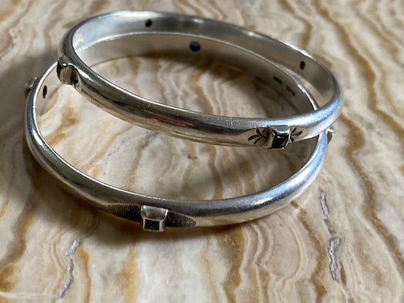 Heavy Sterling Silver Bracelet Bangles with Semi … - image 3