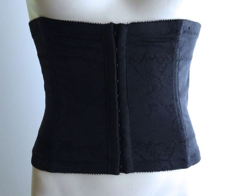 Vintage Black Satin Waist Cincher Mid Century Boned Size Etsy