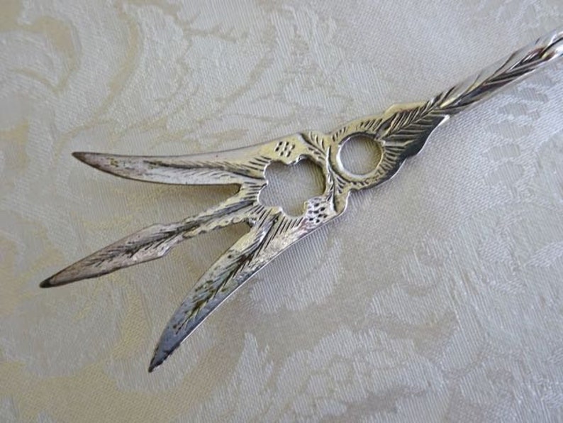 Antique Ornate Sterling Silver Serving Fork Georgian 3 Prong Long Handle