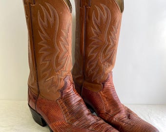VTG Siete Leguas Red Leather Lizard Embossed Thunderbird Cowboy Boots Size 10E VTG Siete Leguas Western Cowboy Boots Mens 10 -10.5 WIDE  main image 2