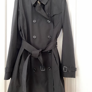 Burberry of London Black Trench Coat, Size US 10. Mint Condition