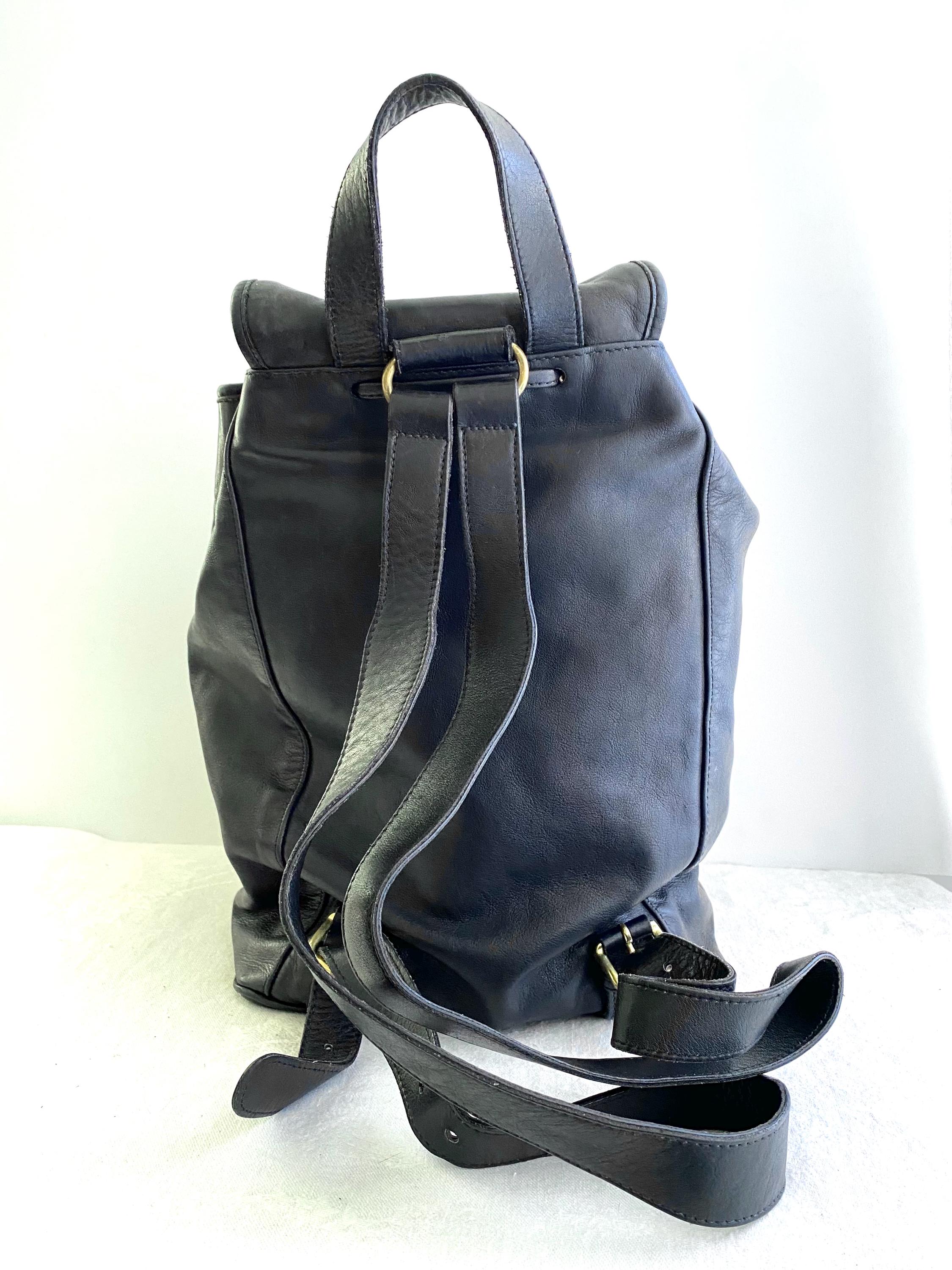 Vintage Coach Large Travel Black Leather Backpack, Made in