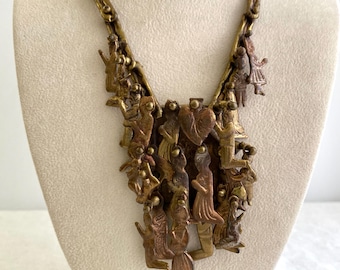 Raro collar Milagro de bronce forjado a mano de estilo brutalista, firmado por Pal Kepenyes, década de 1960.