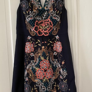 Anthropologie Moulinette Soeurs  Black Floral Embroidered Dress, Size US 4