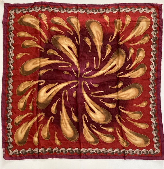 Large Paisley Silk Scarf, Terracotta, Burgundy and