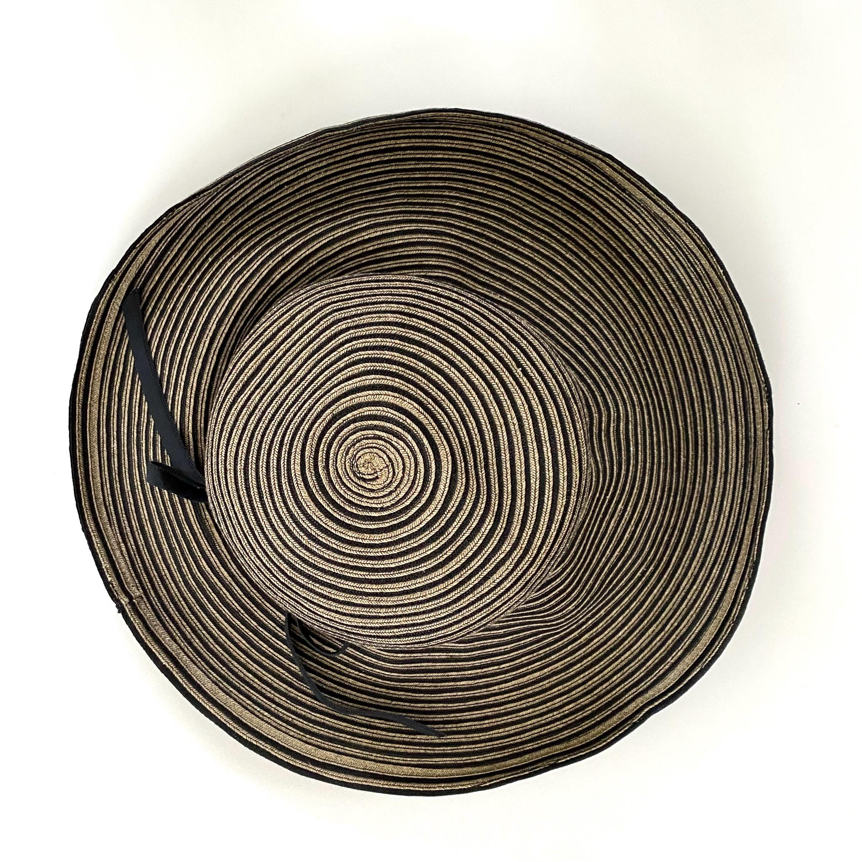Eric Javits Black and Tan Striped Hat Eric Javits Tan and Black Stripe Wide Brim Hat, Packable  main image 2