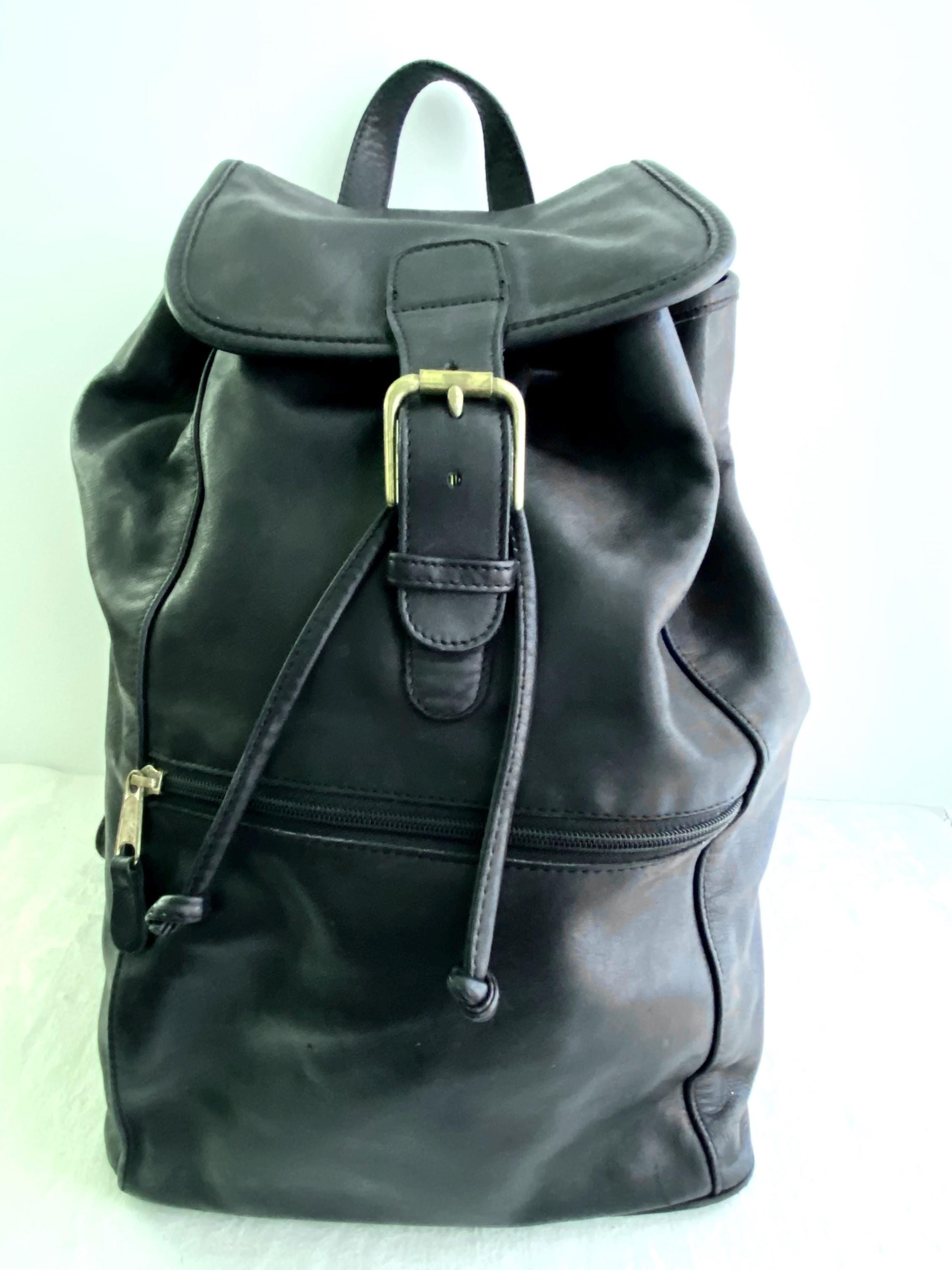 Vintage Coach Large Travel Black Leather Backpack, Made in