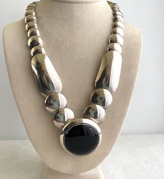Aged Over Time Vintage Native American Navajo Sterling Silver Huge Pillow Bead Necklace Aged Over Time Vintage Native American Navajo Sterling Silver Huge Pillow Bead Necklace