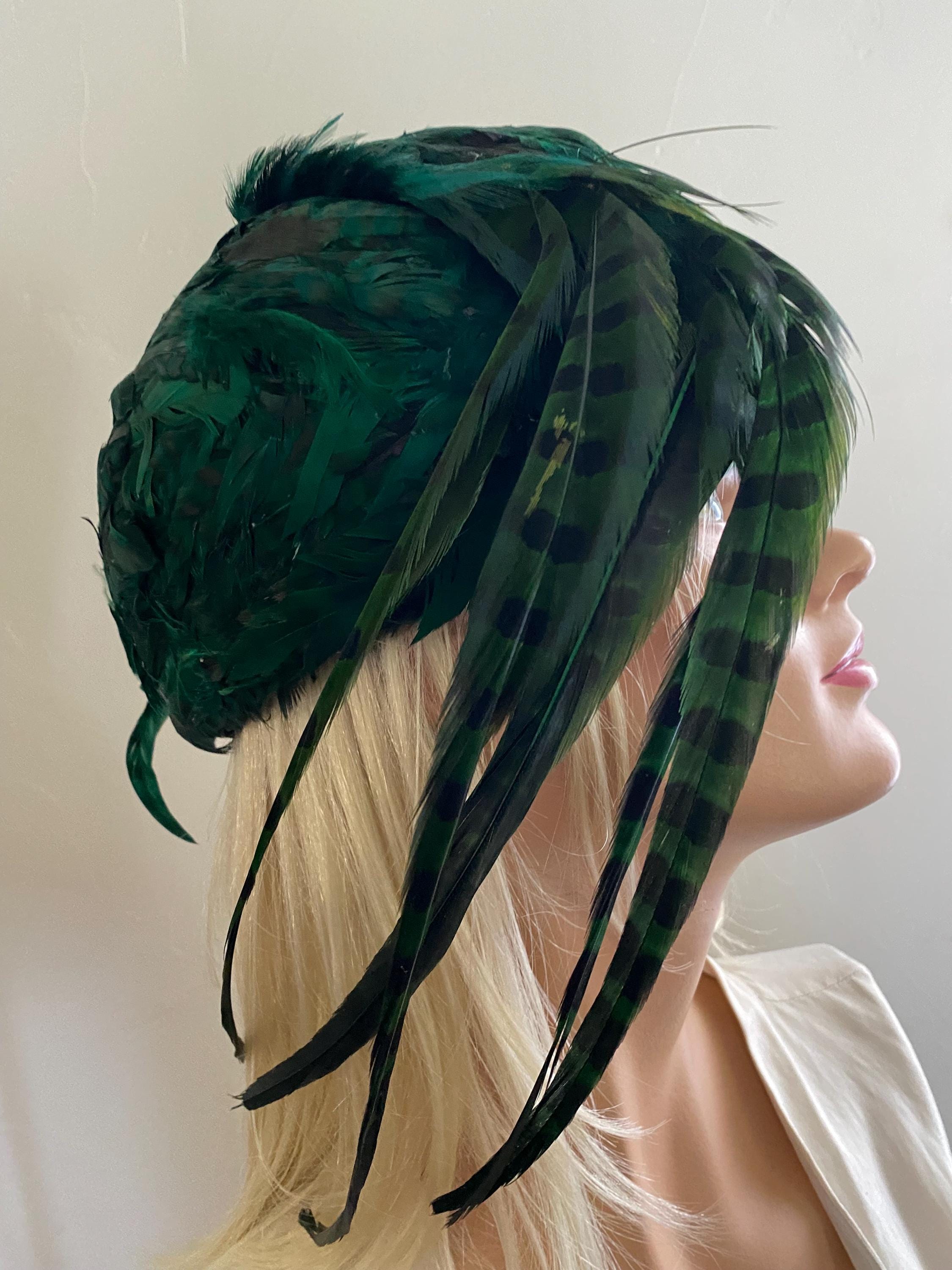 VTG Jack McConnell Blue 100% Wool Felt Fascinator Hat Green Gold Peacock Feather peacock feather hat products for sale | eBay main image 2