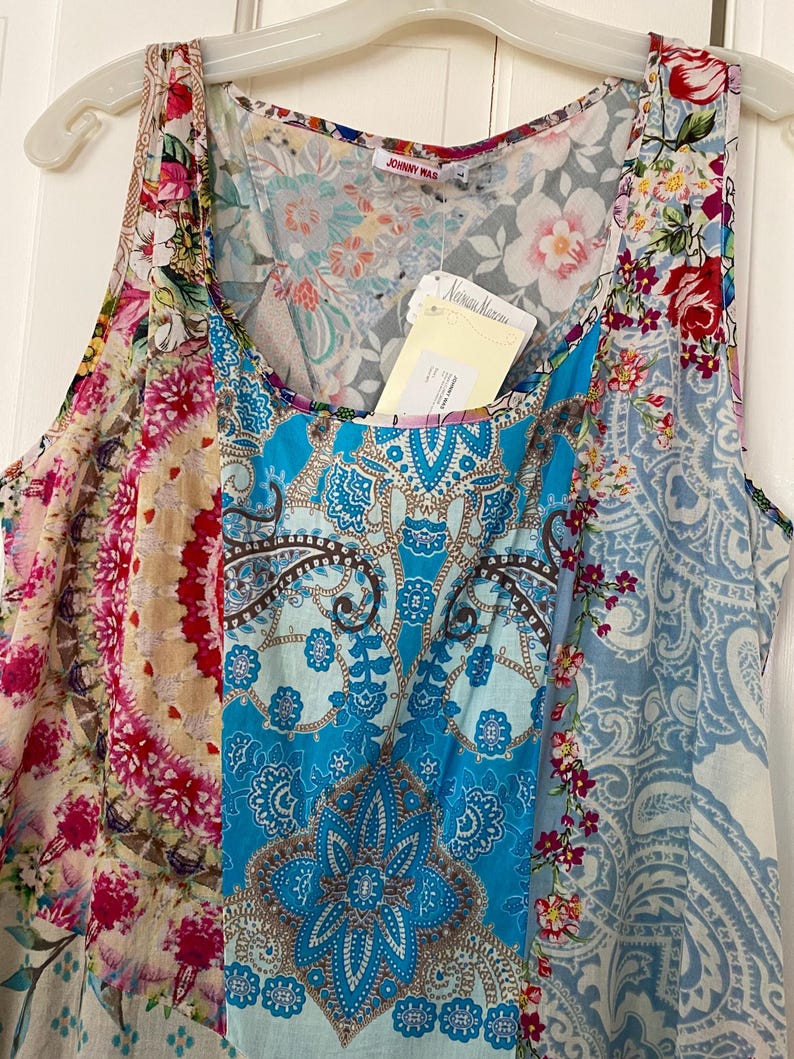 Vestido largo sin mangas Johnny Was Bessy Mix Print, 100% algodón, talla L imagen 3