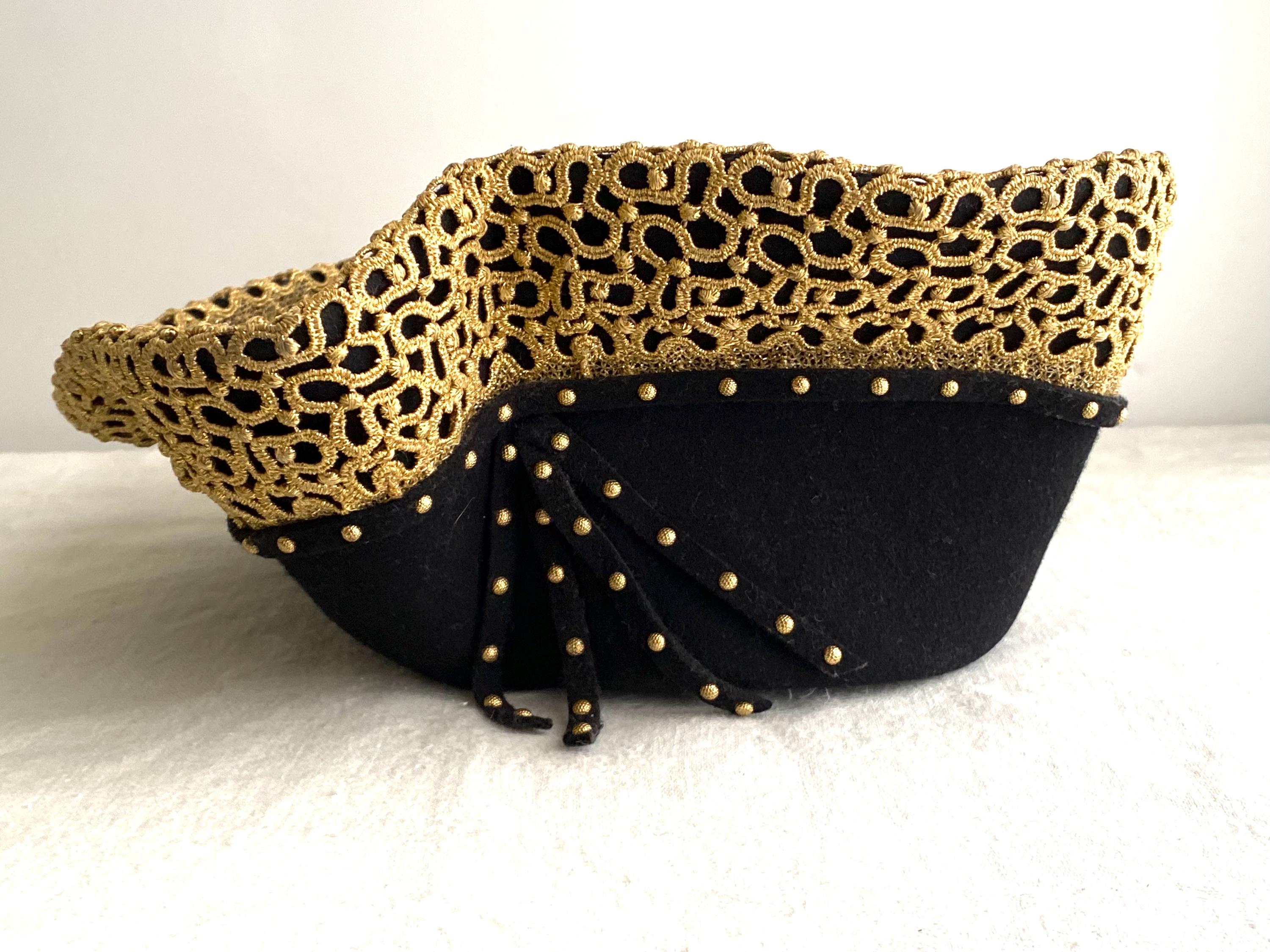 Vintage Jack McConnell Hat, Black and Gold vintage jack mcconnell hat lovely black wool gold studded | eBay main image 4