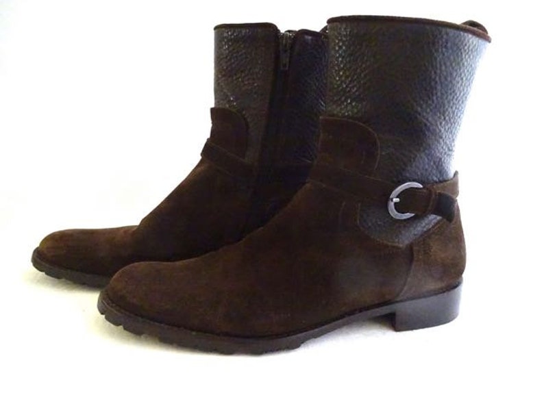 Brown Pebble Leather Zippers Buckles Vintage Fieramosca Moto Boots Suede Made in Italy