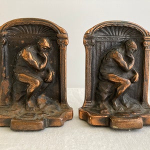 Antique Extra Heavy Bronze Bookends, The Thinker, Rodin, 4.625 Pounds