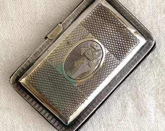 Porta monete e porta carte in argento Art Déco vintage, portafoglio da ballo, con incisione "Kate"
