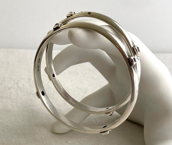 Heavy Sterling Silver Bracelet Bangles with Semi … - image 8