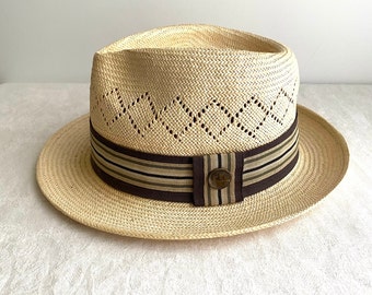 Eric Javits Tan and Black Stripe Wide Brim Hat, Packable  display picture 1