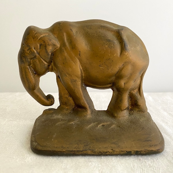 Sujetalibros de elefante de bronce antiguo, extremadamente pesado, tope de puerta