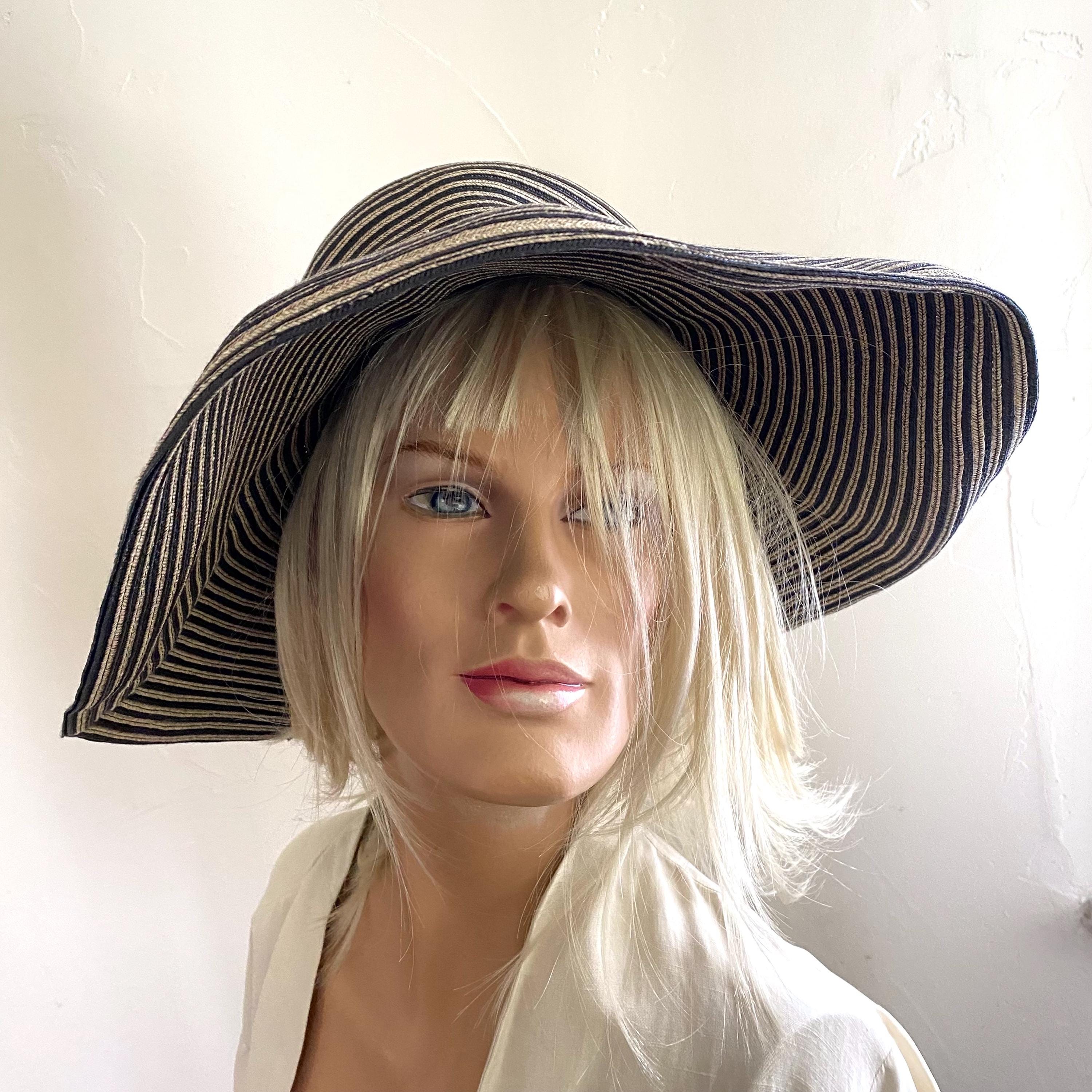 Eric Javits Tan Wide Brim Hat with Black Accent Eric Javits Tan and Black Stripe Wide Brim Hat, Packable  main image 4