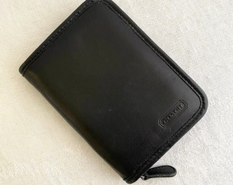 Vintage Coach Leather Organizer, Zippered Wallet, Black Case, Card Wallet
