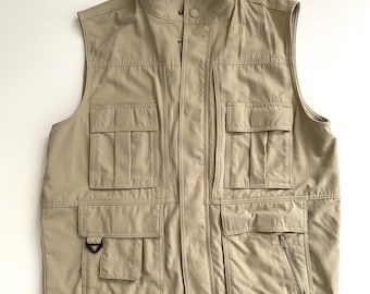 Fishing Vest Vintage Denim Cargo 90's Sleeveless Jacket Men Size L