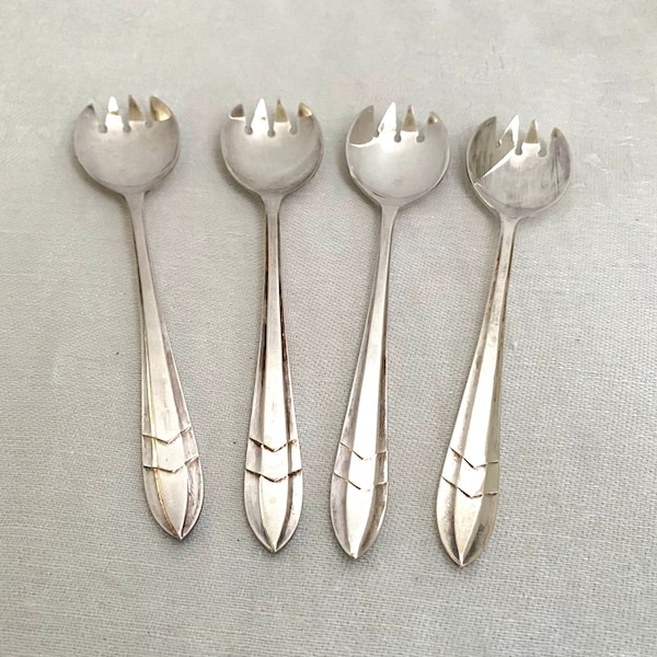Vintage Art Deco Silver Cocktail Sporks, Appetizer Forks / Spoons, Sheffield England, Silverplate