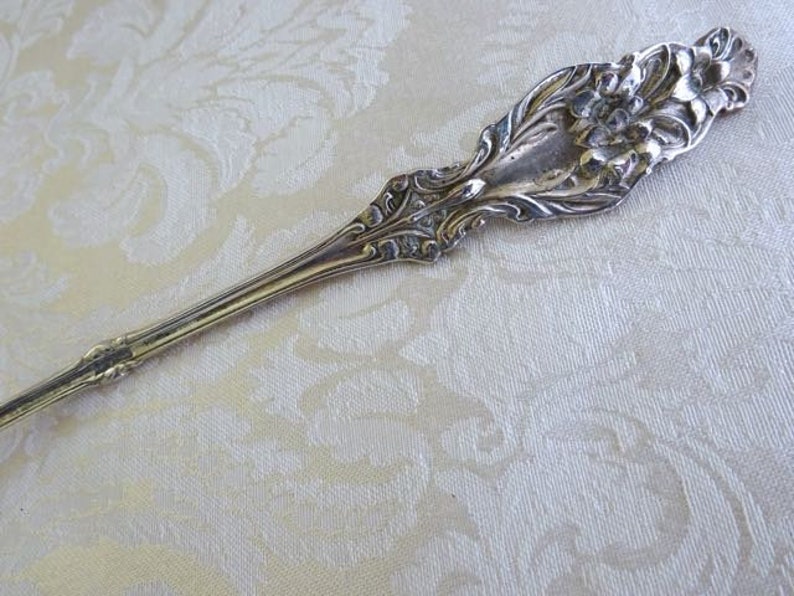 Antique Ornate Sterling Silver Serving Fork Georgian 3 Prong Long Handle