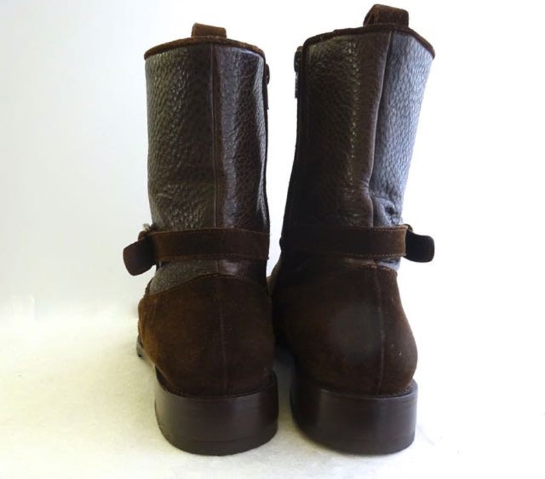 Brown Pebble Leather Zippers Buckles Vintage Fieramosca Moto Boots Suede Made in Italy