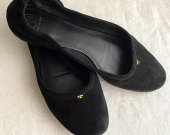 Tory Burch Black Suede Ballet Flats, Women’s Size 10m, European size 41, Low Heel, Vintage