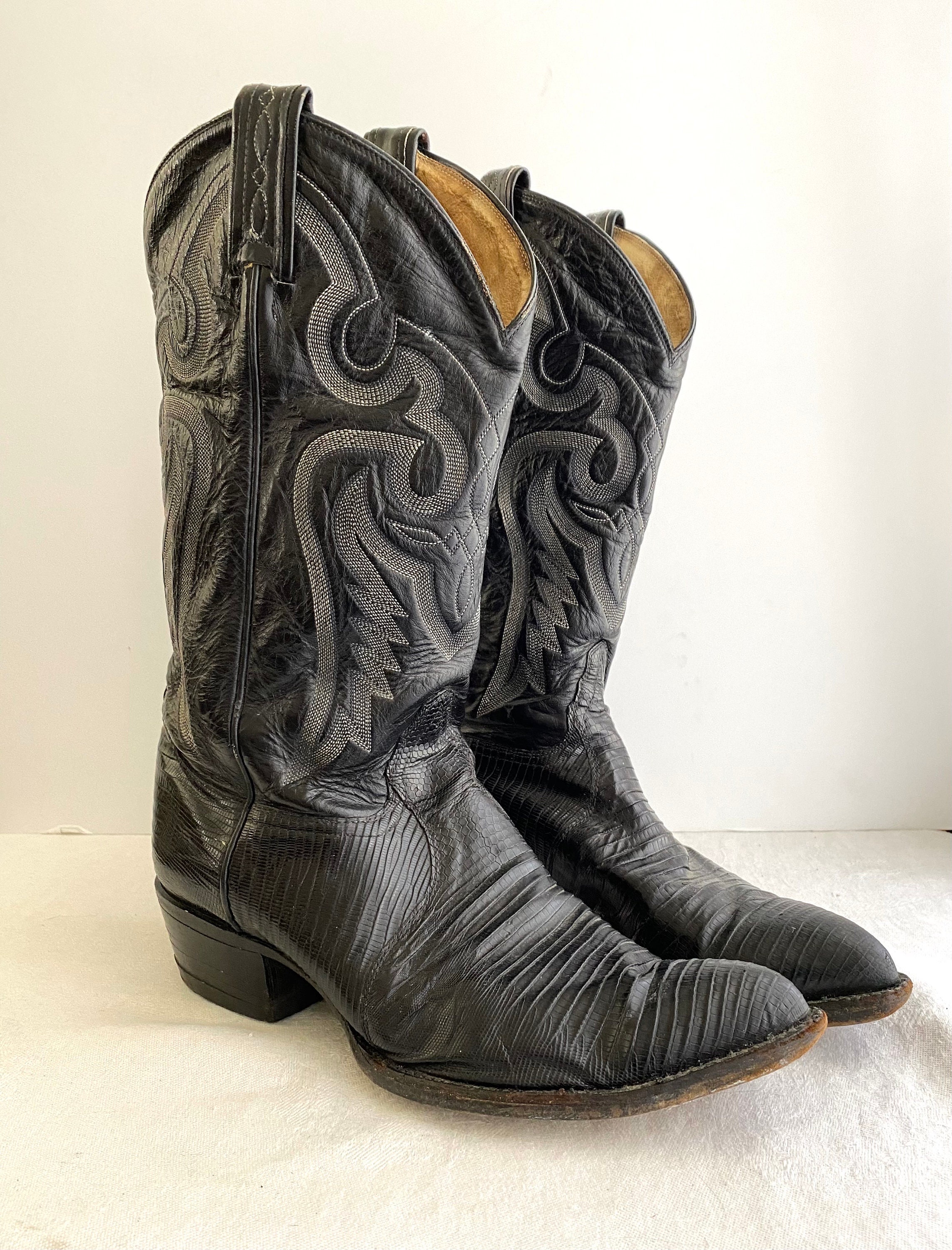 靴 vintage TONY LAMA western boots 8 black Tony Lama Black Label Vintage Broken-in and Distressed Black