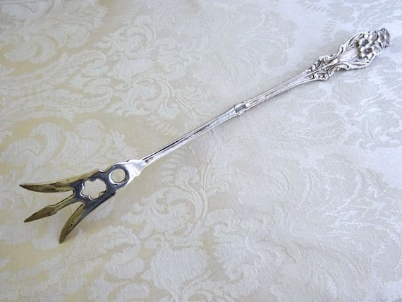 Antique Ornate Sterling Silver Serving Fork Georgian 3 Prong Long Handle